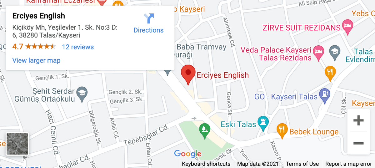 Erciyes English, Kayseri, Talas'ta bulunuyor.